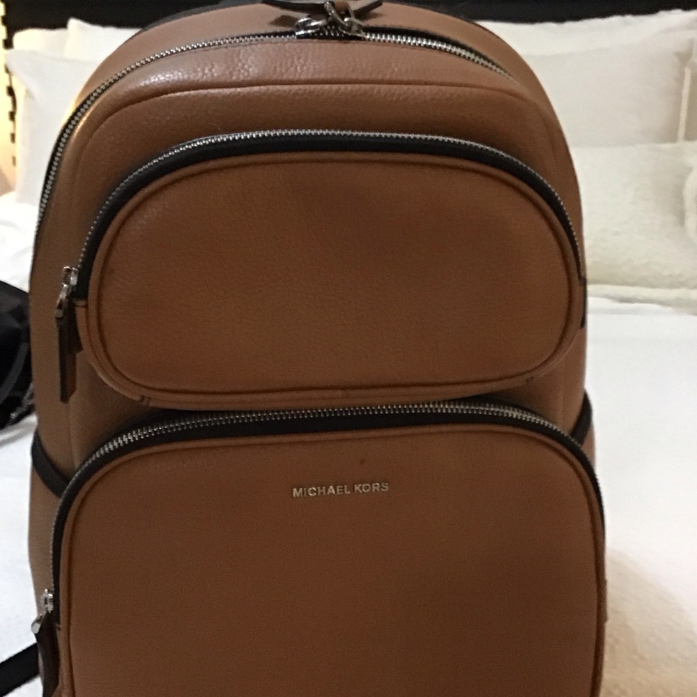 Michael Kors Men’s Pebbled Leather Backpack in Tan
